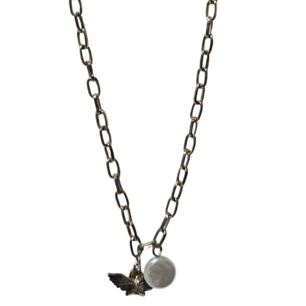 Elegant Angel & Faux Pearl Charm Necklace Gold Tone Chain Minimalist Jewelry